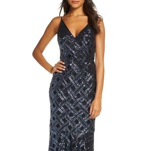 Eliza J trumpet sleeveless sequin gown in blue